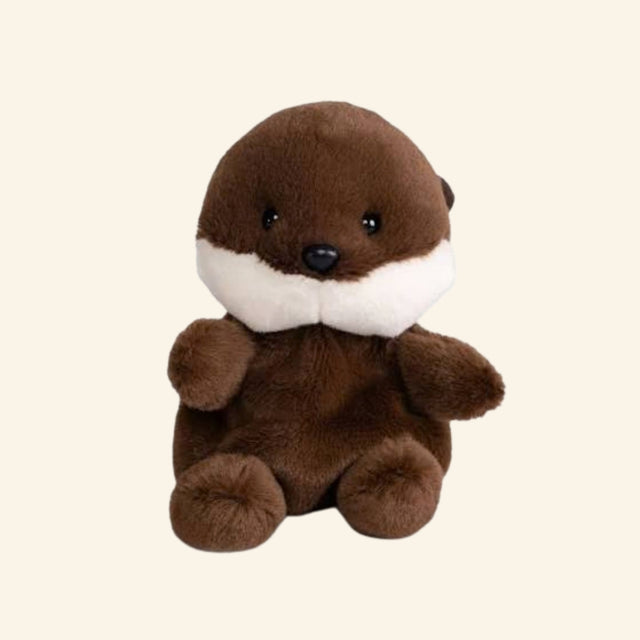 Keycraft Living Nature Little Snugglies Woodland beaver plush shown seated with dark brown fur, rounded ears, black eyes, black nose, and a white muzzle and chest.