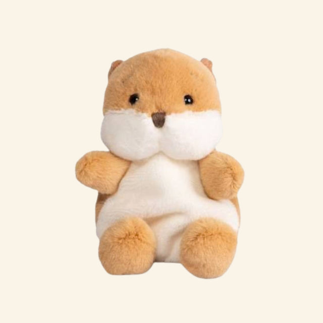 Keycraft Living Nature Little Snugglies Woodland squirrel plush shown seated with golden-brown fur, cream face and belly, small black eyes, rounded ears, and soft plush paws.