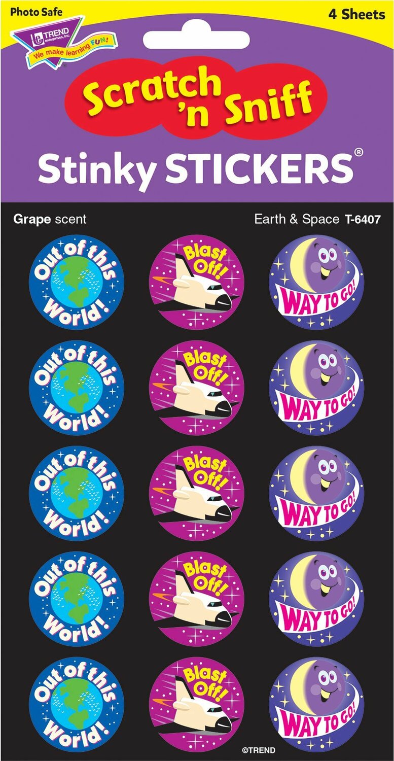 Earth and Space/ Grape Stinky Stickers, 60 Ct