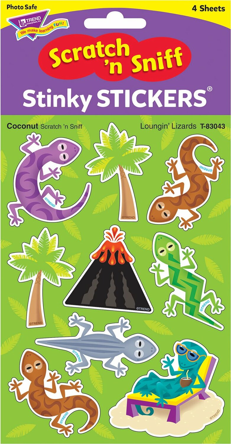Loungin' Lizards/ Coconut Mixed Shapes Stinky Stickers, 36 Ct