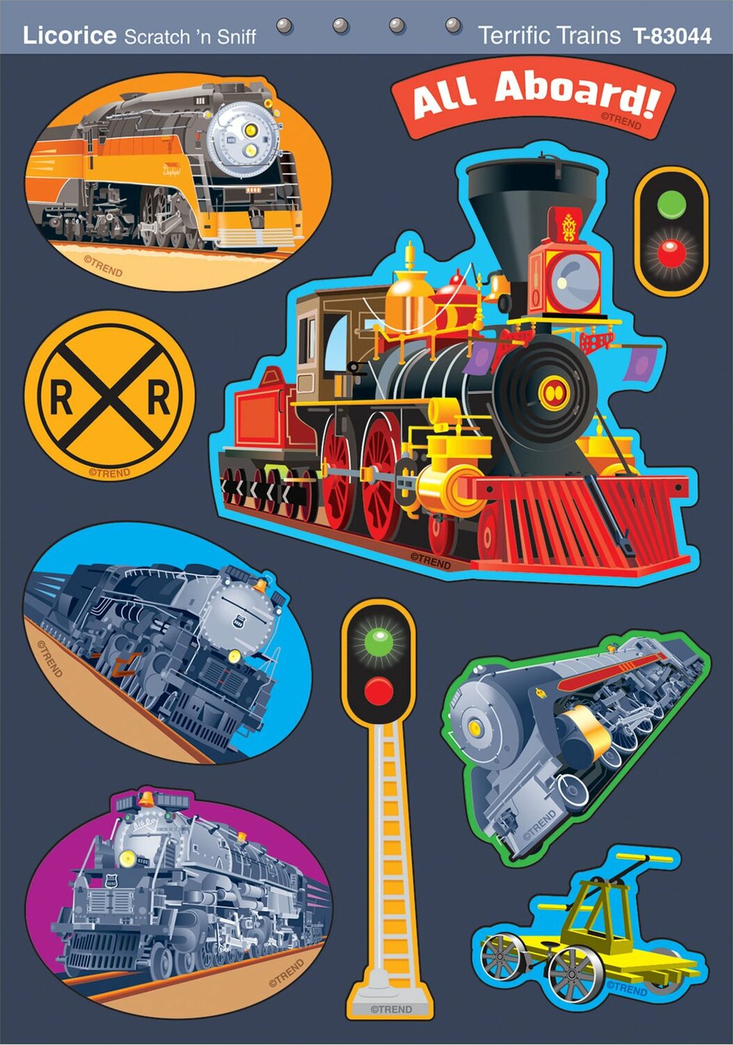 Terrific Trains/ Licorice Mixed Shapes Stinky Stickers, 40 Ct