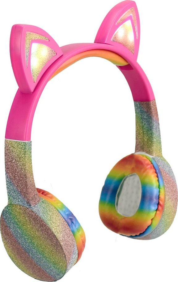 Stereo Bluetooth Headphones - Cat with Rainbow Glitter