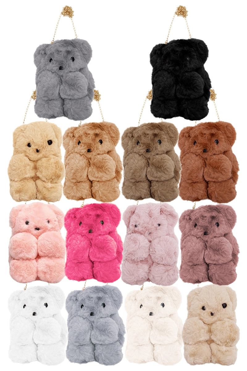 Teddy Bear Fuzzy Faux Fur Versatile Crossbody Bag Asst.