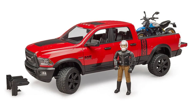Ram 2500 Power Wagon with Ducati Scrambler Desert Sled and Driver