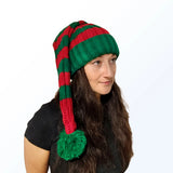 Coarse Knitted Santa Hat - Green and Red Stripes