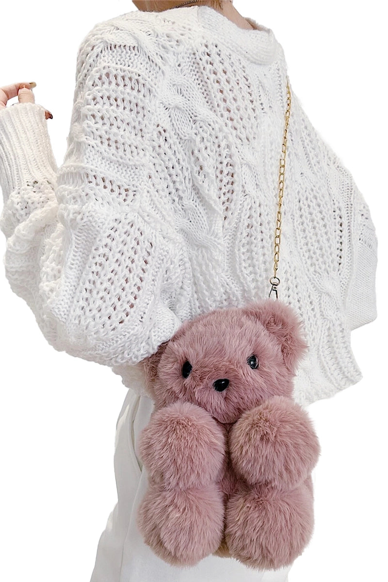 Teddy Bear Fuzzy Faux Fur Versatile Crossbody Bag Asst.