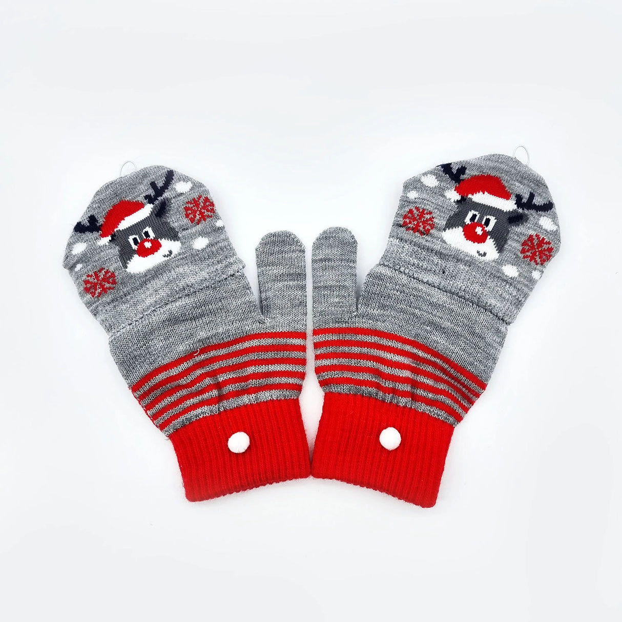 Kids Mittens / Half Gloves - Rudolph, Grey