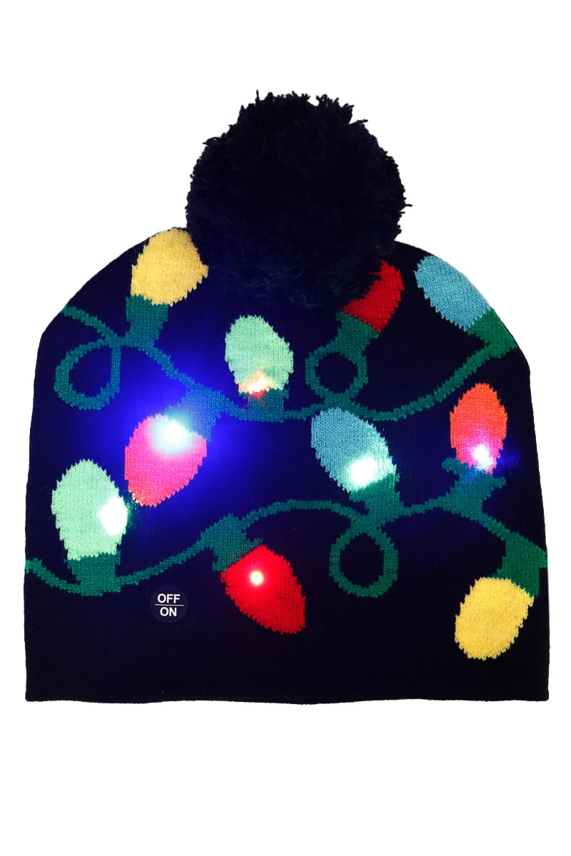 Christmas Festive LED Light-Up Ribbed Short Beanie Asst.