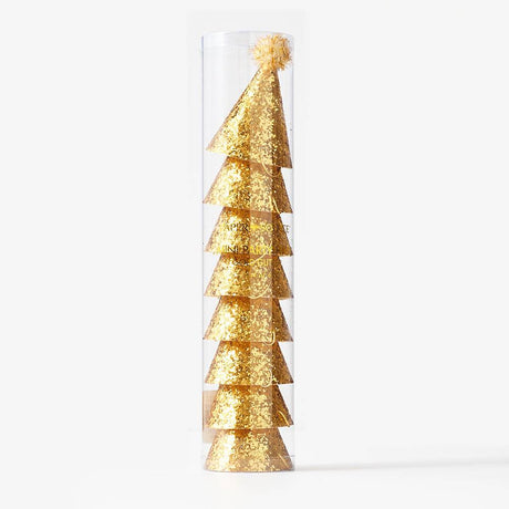 Gold Glitter Mini Party Hats - 8 Pc