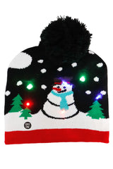 Christmas Festive LED Light-Up Ribbed Short Beanie Asst.