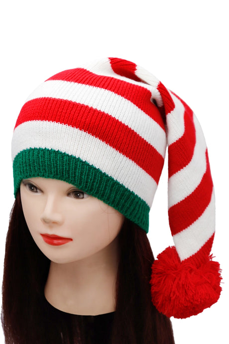 Christmas Elf Stripe Knitted Baggie Beanie Asst.