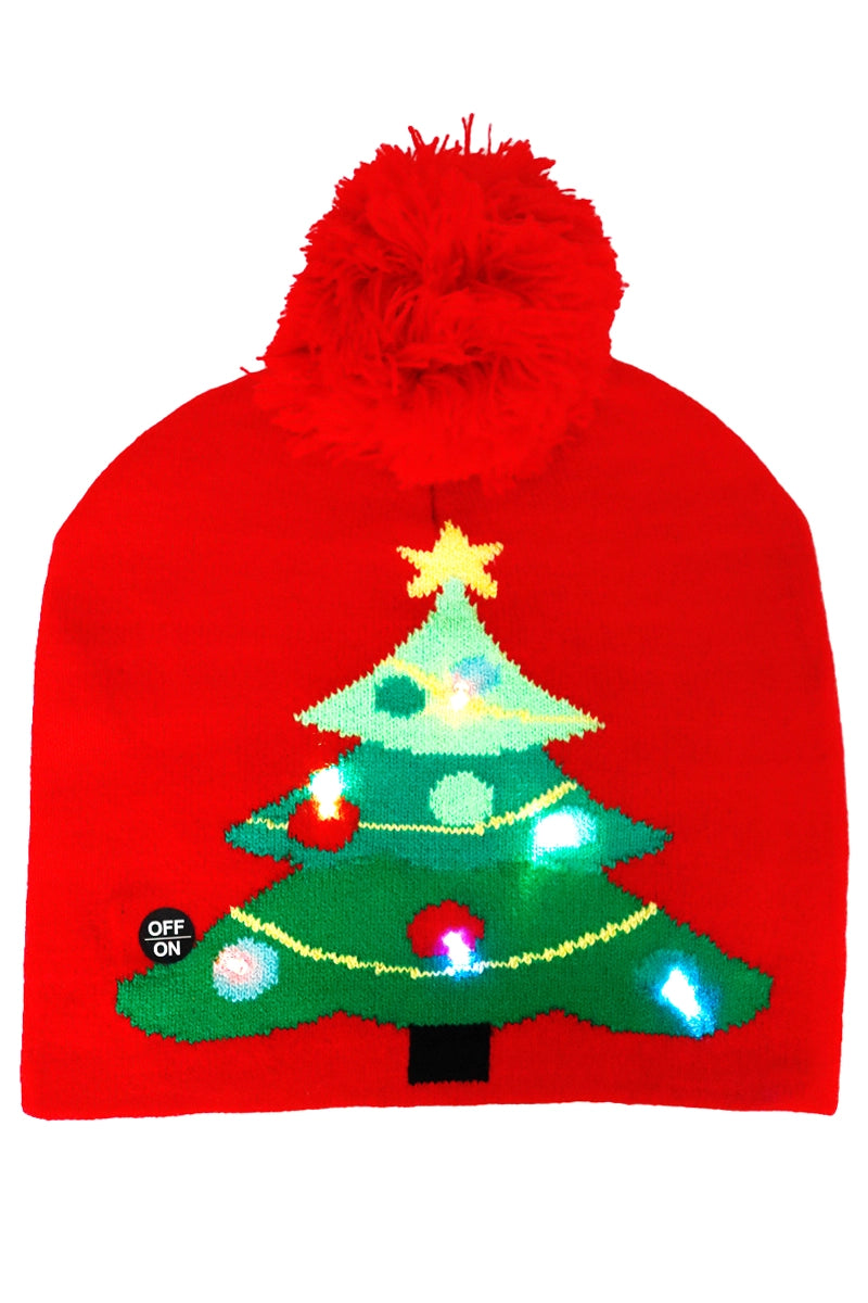 Christmas Festive LED Light-Up Ribbed Short Beanie Asst.