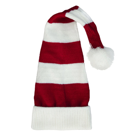 Flat Knitted Santa Hat - Red and White Stripes