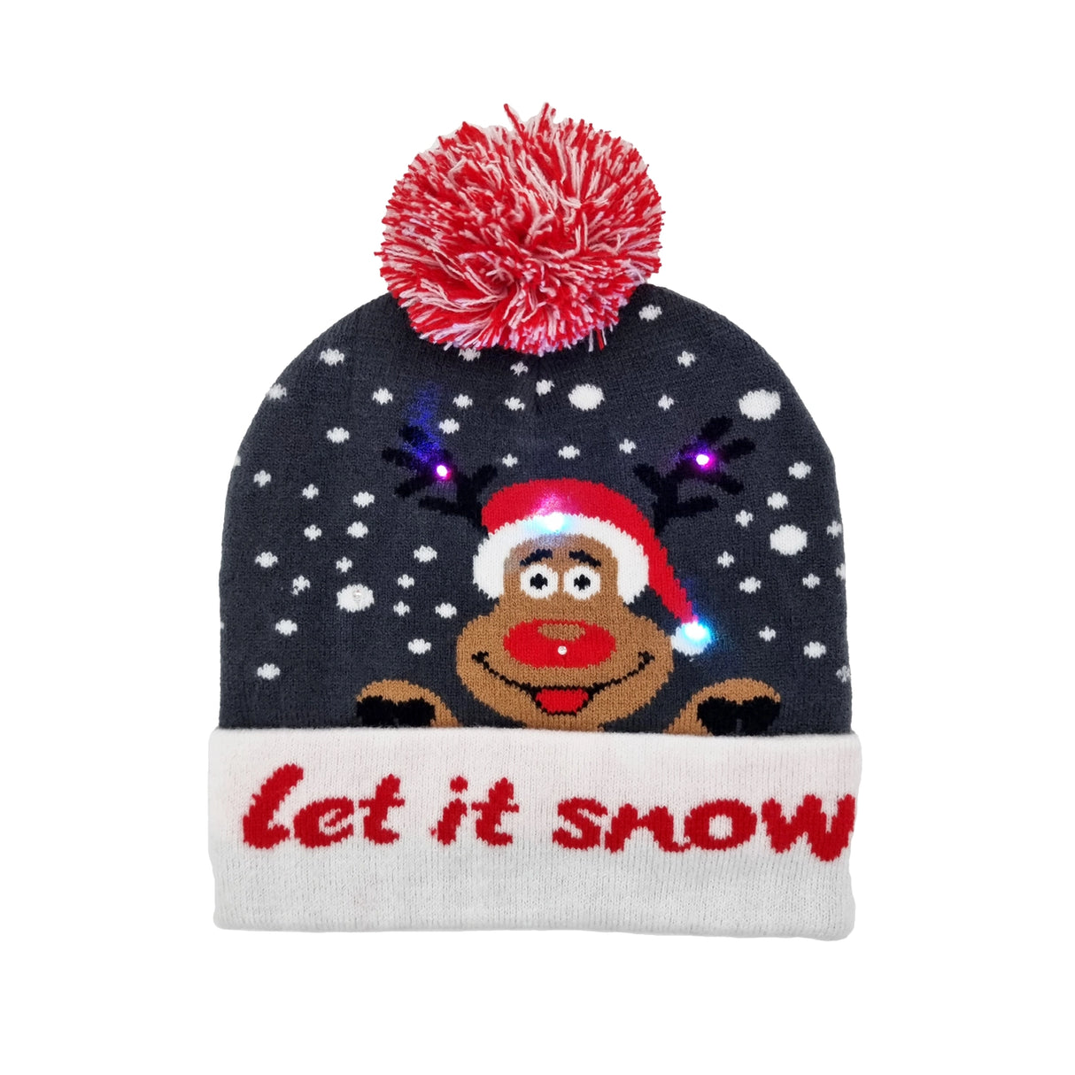 Blinking Beanie - Let It Snow, Rudolph