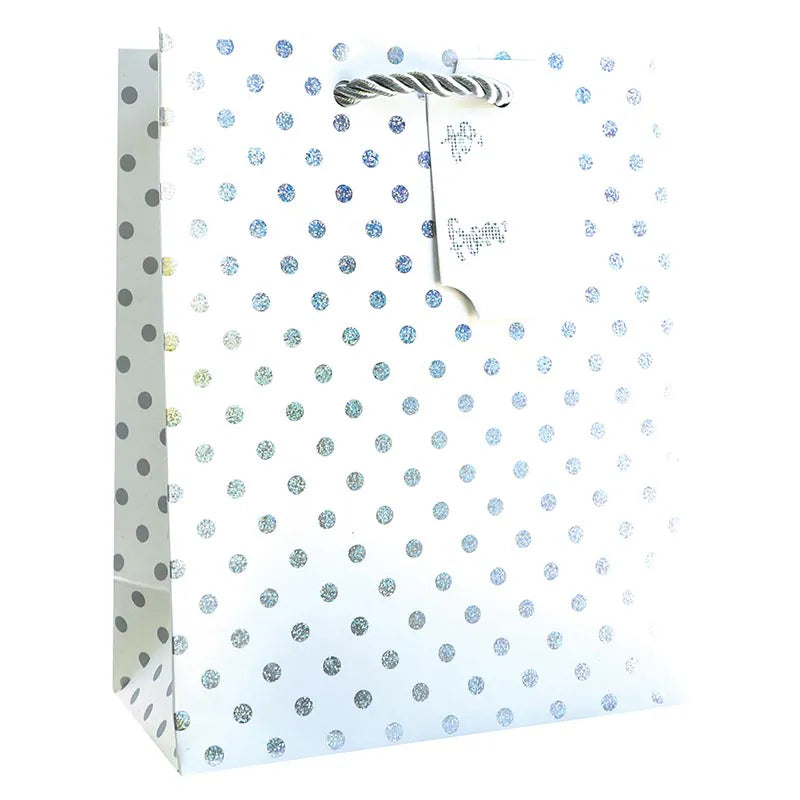 Silver Dots on White Tote - Medium