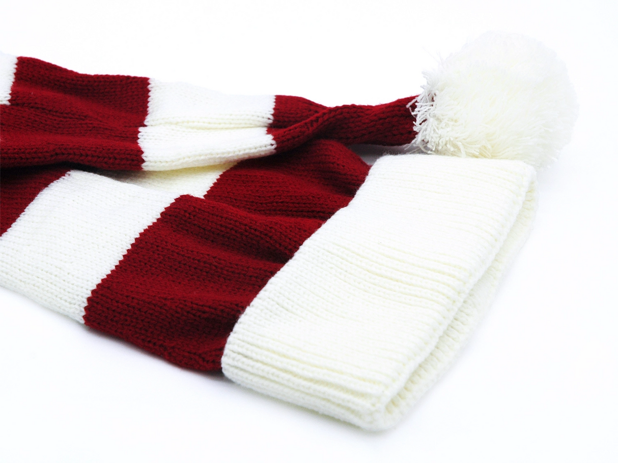 Flat Knitted Santa Hat - Red and White Stripes