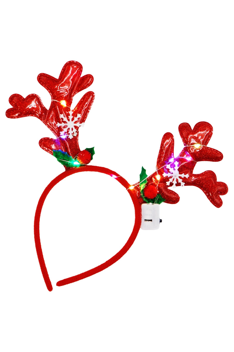 Rudolph Antler Glitter LED Light-Up Hairband