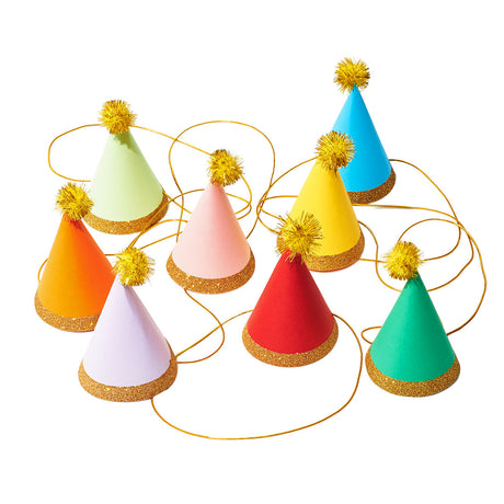 Rainbow Mini Pom Party Hats - 8 Pc