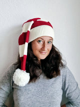 Flat Knitted Santa Hat - Red and White Stripes