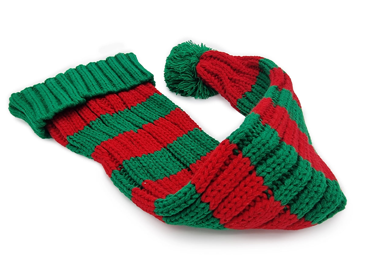 Coarse Knitted Santa Hat - Green and Red Stripes