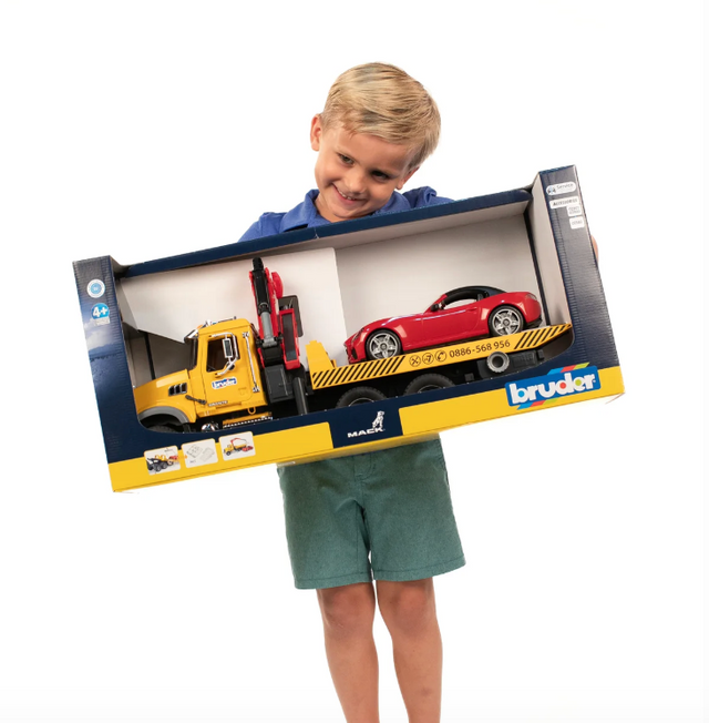 MACK Granite Tow Truck w Bruder Roadster