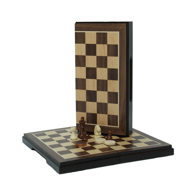 Walnut 2-in-1 Magnetic Chess and non-Magnetic Checkers