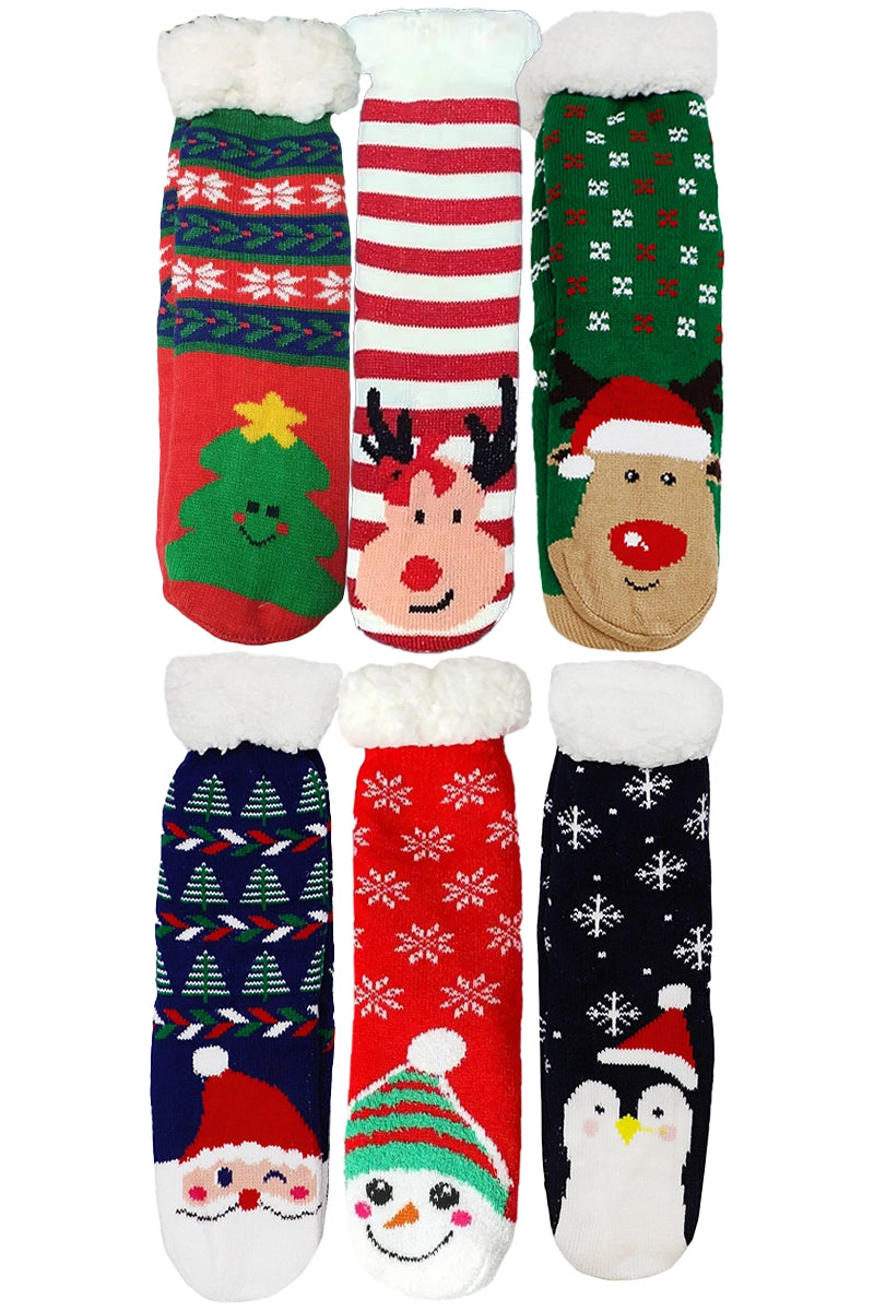 Christmas Fuzzy Mid-Crew Cozy Lounge Socks Asst.