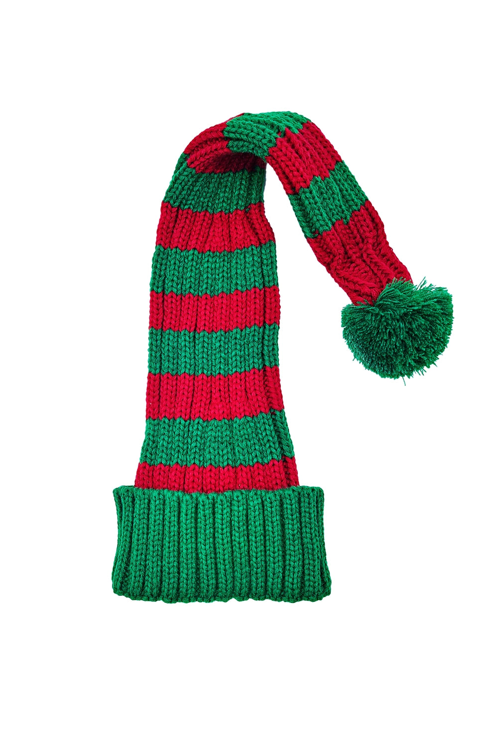 Coarse Knitted Santa Hat - Green and Red Stripes