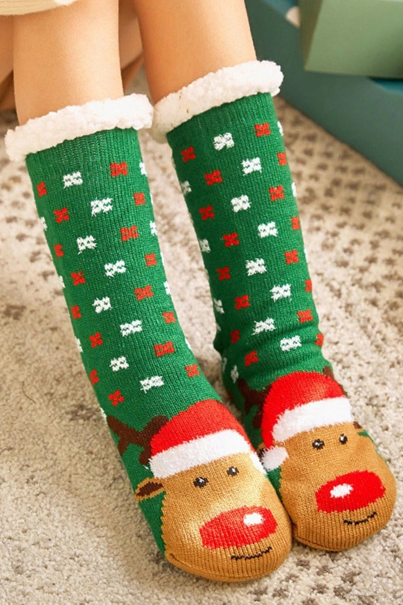 Christmas Fuzzy Mid-Crew Cozy Lounge Socks Asst.