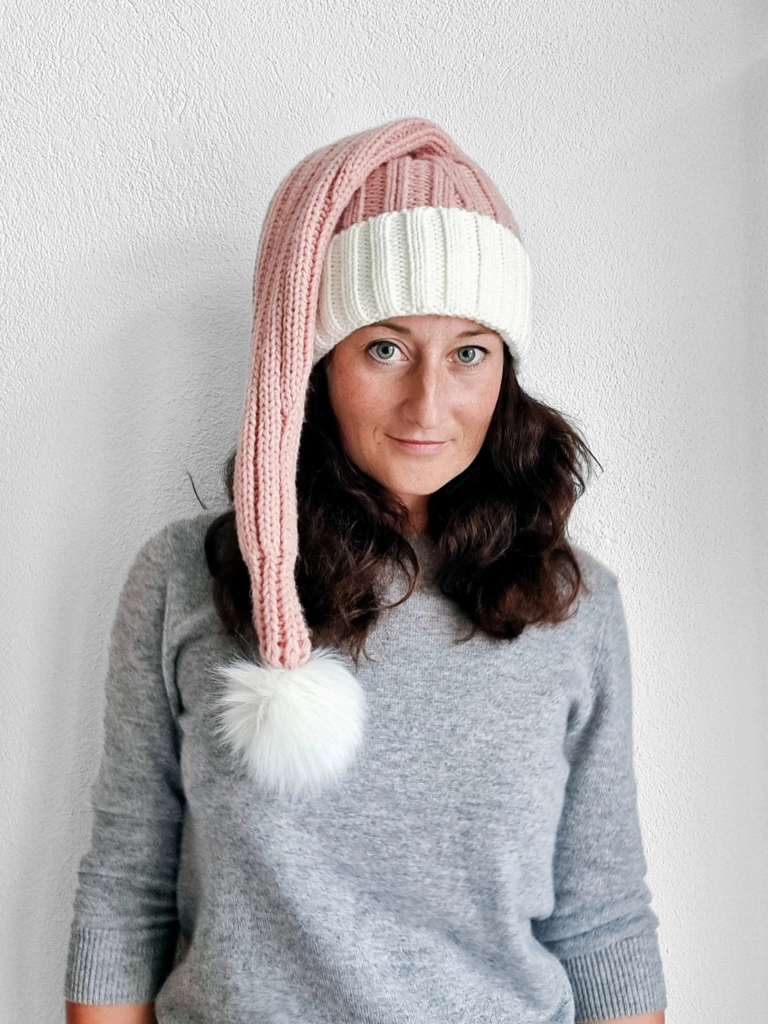 Coarse Knitted Santa Hat - Pink