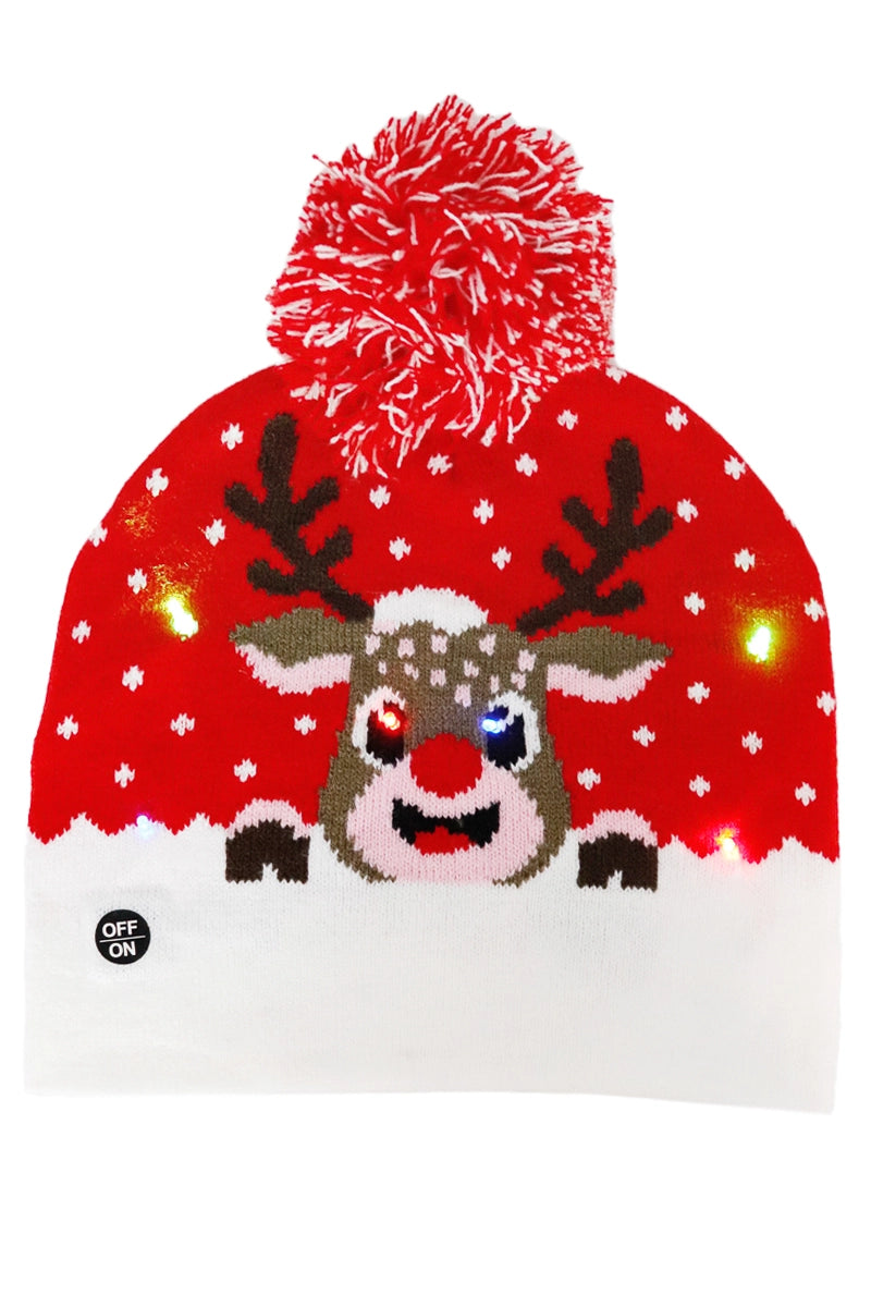 Christmas Festive LED Light-Up Ribbed Short Beanie Asst.