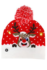 Christmas Festive LED Light-Up Ribbed Short Beanie Asst.