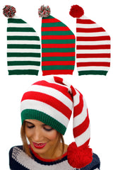 Christmas Elf Stripe Knitted Baggie Beanie Asst.