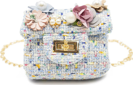 Mini Tweed Pearly Florals Crossbody - Blue