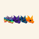Classic Crystal Dragon assortment shown in multiple bright crystal colorways with fully articulated bodies, faceted texture, dragon heads, horns, and glossy eyes.