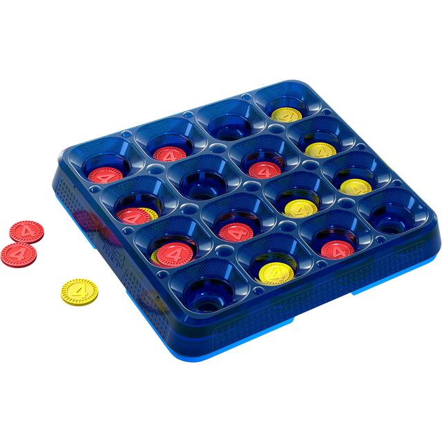 Blue game board with colorful game pieces on a white background