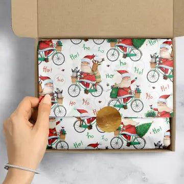 Santa Bicycle (Multi) - Tissue Paper