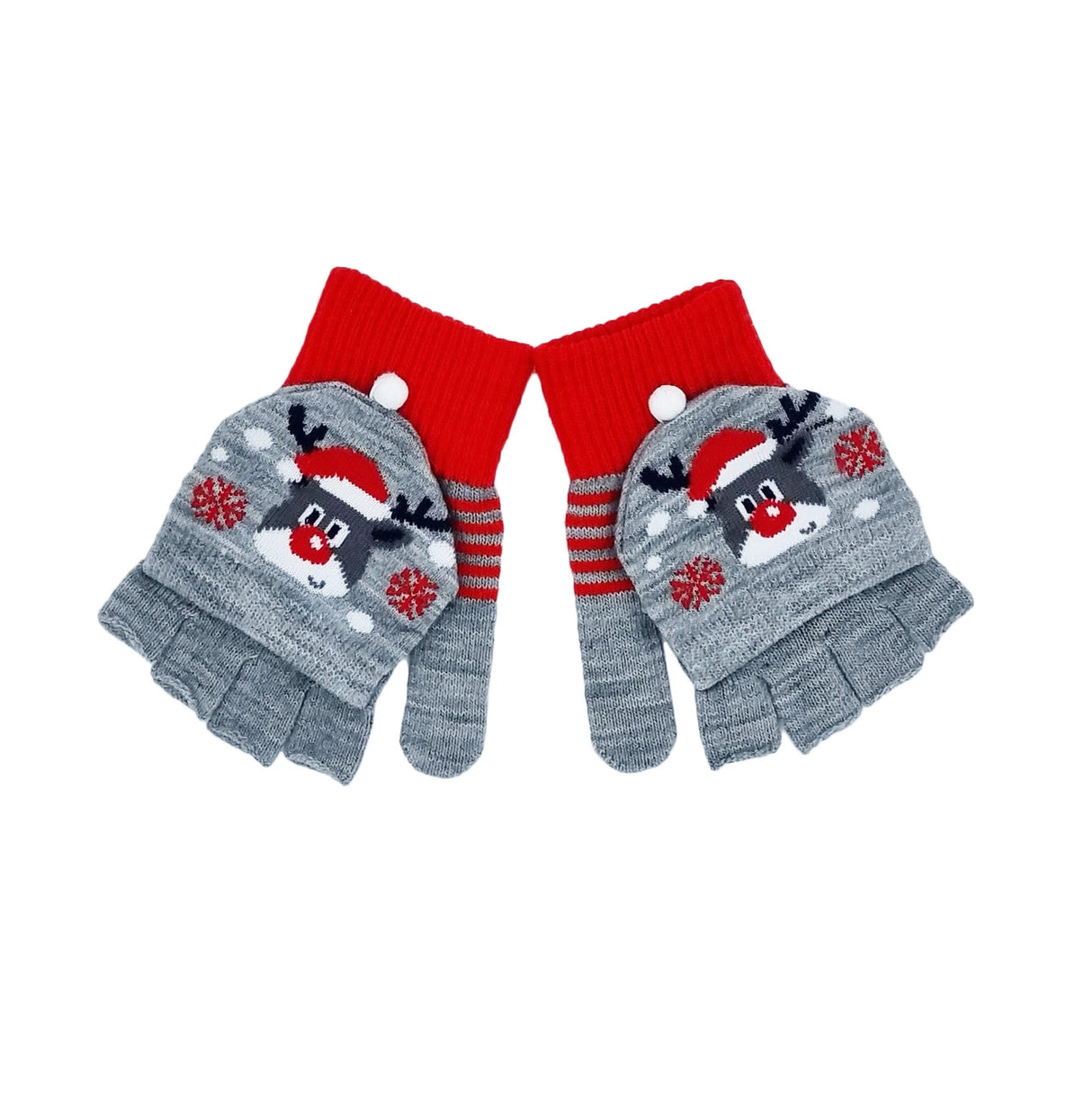 Kids Mittens / Half Gloves - Rudolph, Grey