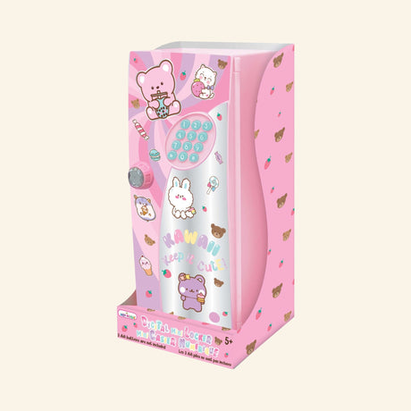  Pink Digital Mini Locker with kawaii animal stickers, teal number keypad, and gem knob, shown in display packaging.