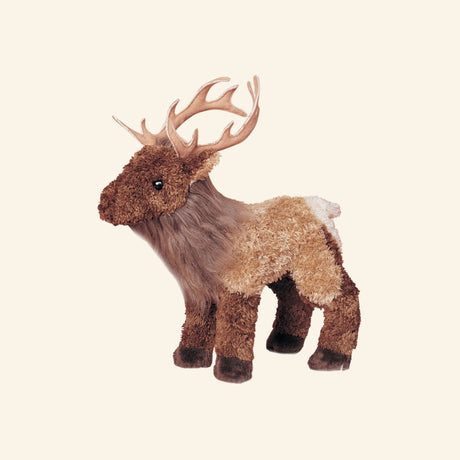 Douglas Eddie Elk plush featuring soft brown Kohair fur, realistic antlers, a shaggy neck mane, and lifelike woodland details.