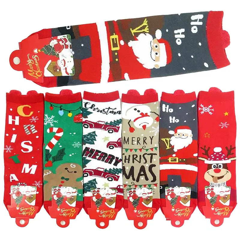 Christmas Festive Elastic Quarter Socks Asst.