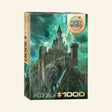 Eurographics Fourth Wing Violet Crossing 1000 piece puzzle box showing Violet crossing a narrow stone bridge toward a towering fortress during a storm, with lightning, rain, and a dragon silhouetted in the sky.