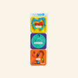 Fat Brain Toys PlayTab compatible activity tiles shown as a vertical set with a wavy tracking tile, colorful rolling ball tile, and orange maze-style sensory tile.