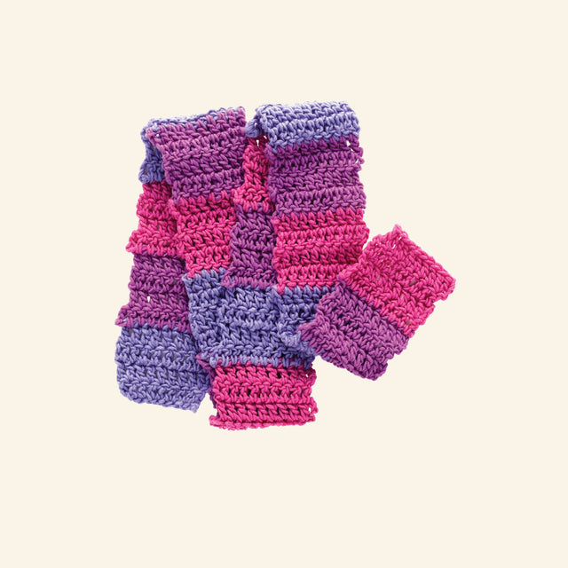 Finished handmade pink and purple striped scarf created with the Friendly Loom Discover Crochet Scarf Kit.