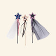 Great Pretenders Witching Hour Velvet Wands assortment showing three celestial star wands with velvet toppers, moon and star details, ribbon streamers, sequins, and tulle accents in midnight-inspired colors.