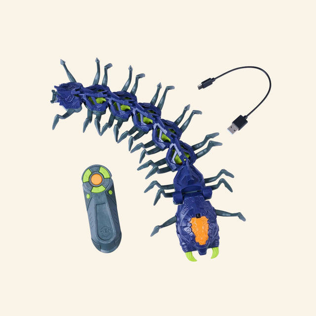 HEX BOTS RC Explodapede expanded with remote control and USB-C charging cable included.