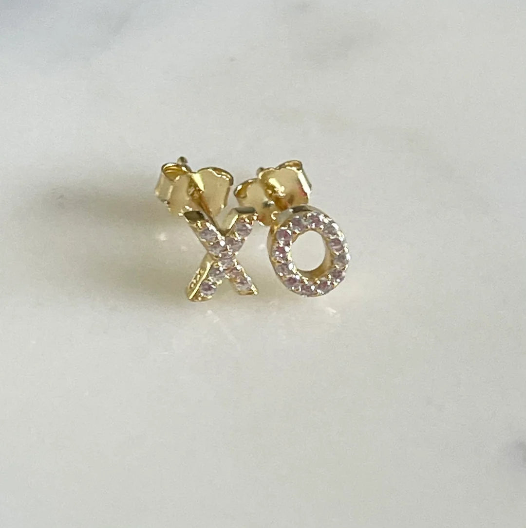 XO Earrings - Sterling Silver, Gold Plated, CZ Stone