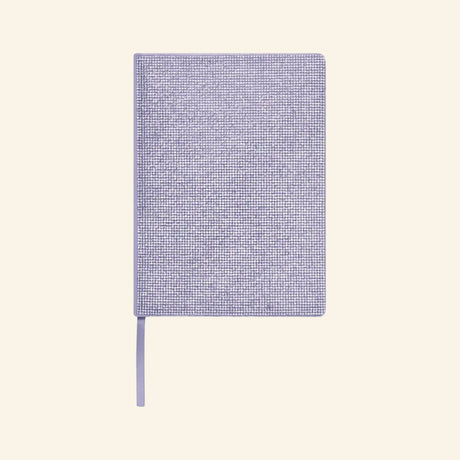 iScream Lavender Rhinestone Journal shown closed with a sparkly lavender rhinestone-covered front, bookbound edge, and lavender ribbon bookmark.