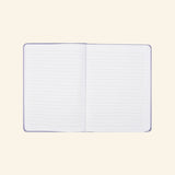 iScream Lavender Rhinestone Journal shown open with colorful lined pages and lavender trim around the bookbound cover.