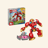 LEGO® Marvel Ultron vs. Iron Man set shown with retail box, red Iron Man mech, Iron Man and Ultron minifigures, and Ultron’s small flying vehicle.